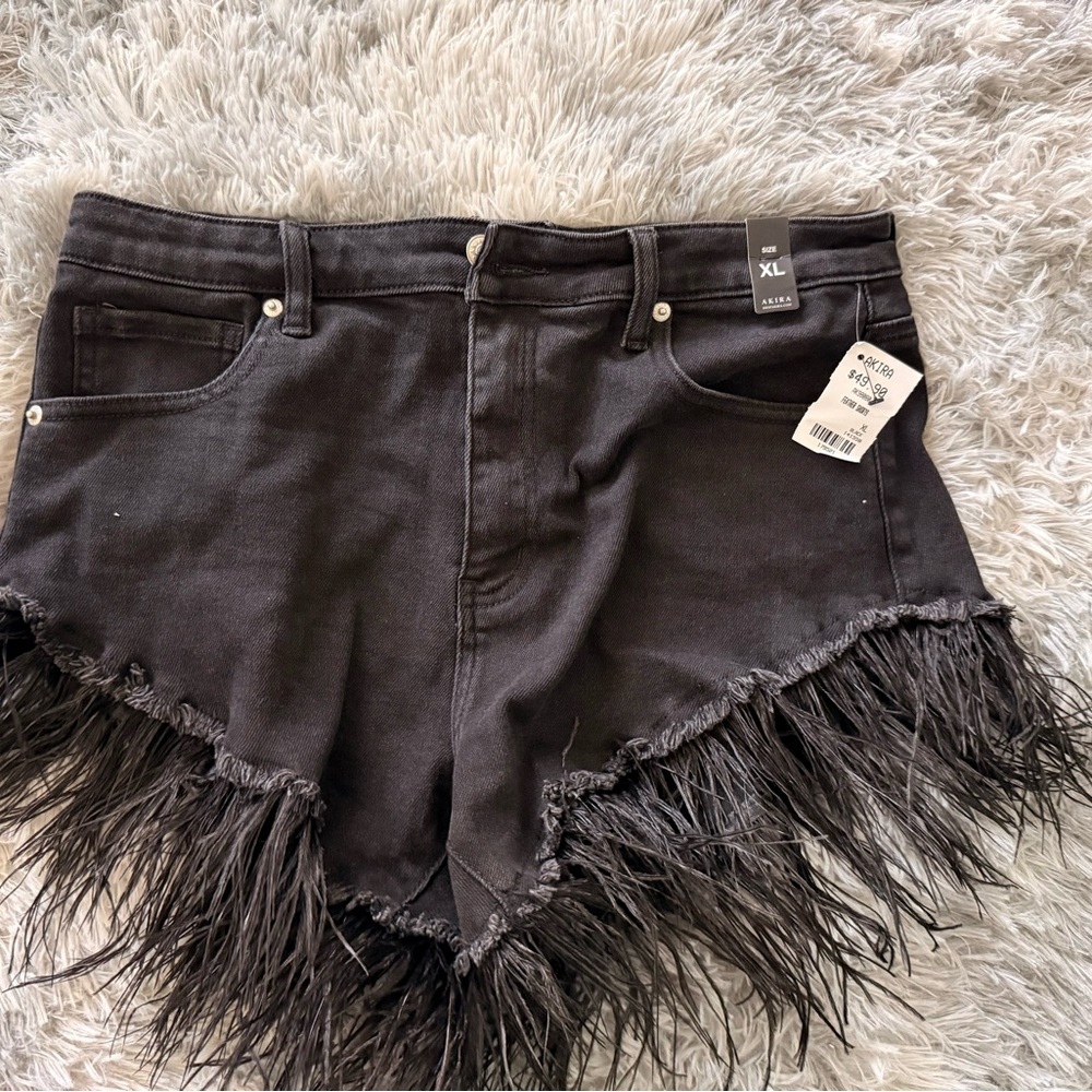AKIRA Black Denim Shorts with Fringe